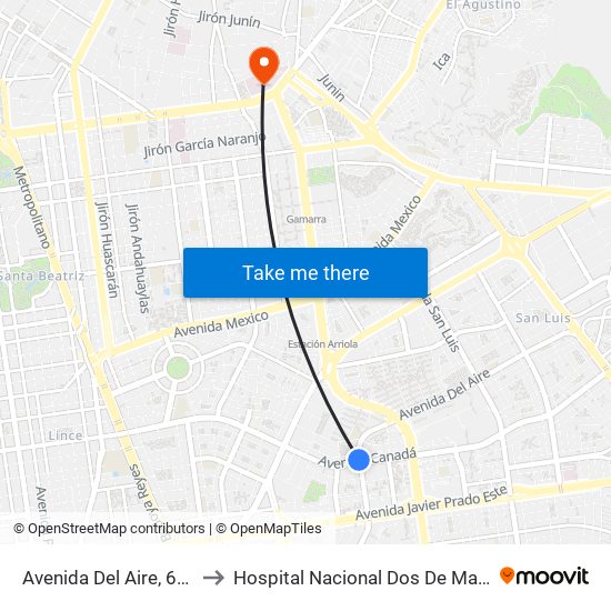 Avenida Del Aire, 601 to Hospital Nacional Dos De Mayo map