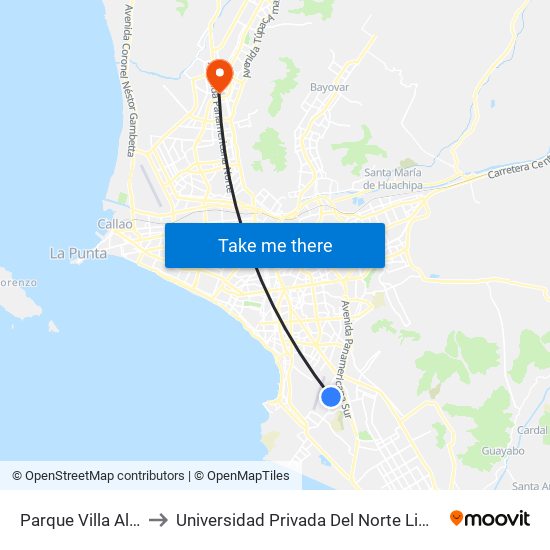 Parque Villa Alegre to Universidad Privada Del Norte Lima Norte map