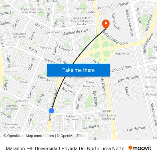 Marañon to Universidad Privada Del Norte Lima Norte map