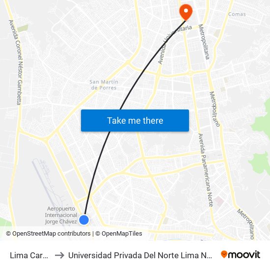 Lima Cargo to Universidad Privada Del Norte Lima Norte map