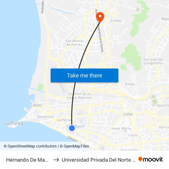 Hernando De Magallanes to Universidad Privada Del Norte Lima Norte map