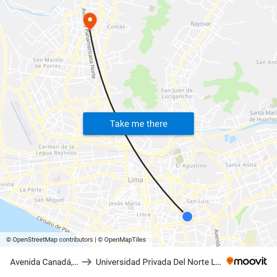 Avenida Canadá, 1996 to Universidad Privada Del Norte Lima Norte map