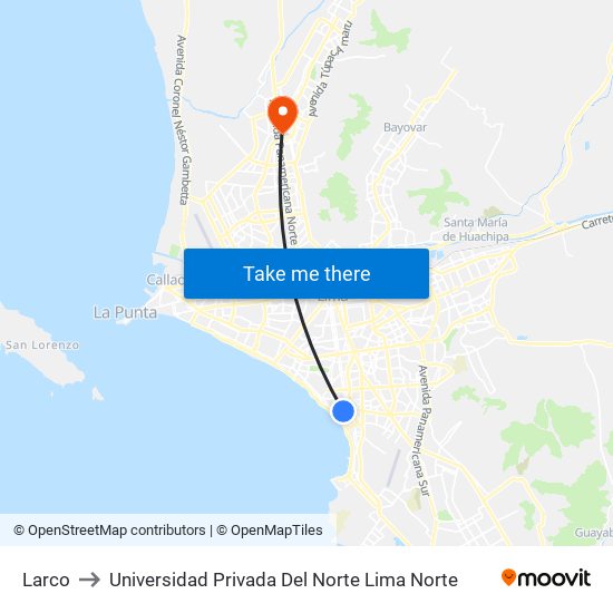 Larco to Universidad Privada Del Norte Lima Norte map