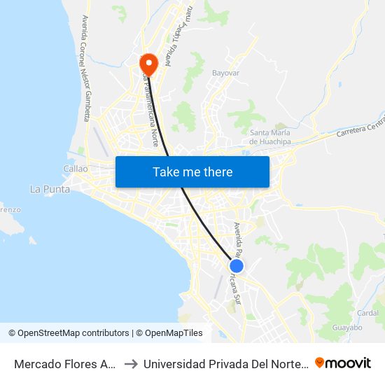 Mercado Flores Atocongo to Universidad Privada Del Norte Lima Norte map