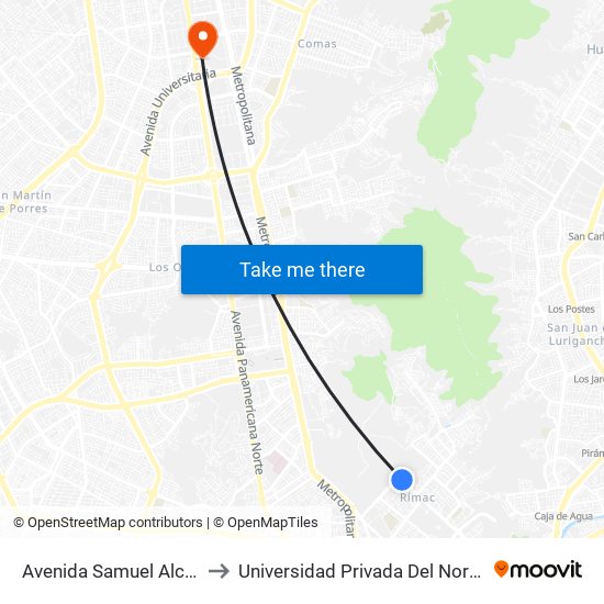 Avenida Samuel Alcazar, 1172 to Universidad Privada Del Norte Lima Norte map