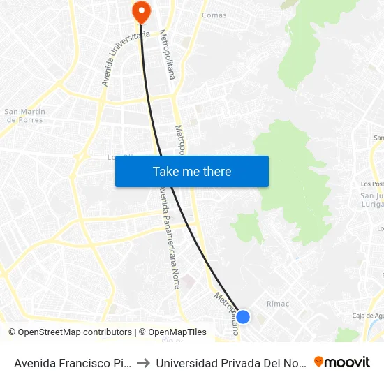 Avenida Francisco Pizarro, 1144 to Universidad Privada Del Norte Lima Norte map