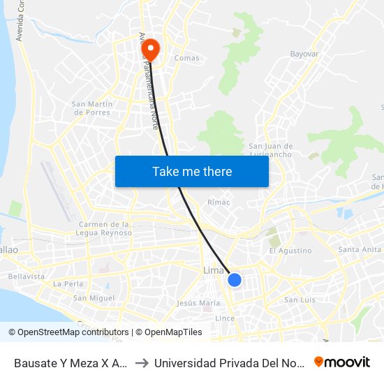 Bausate Y Meza X Andahuaylas to Universidad Privada Del Norte Lima Norte map