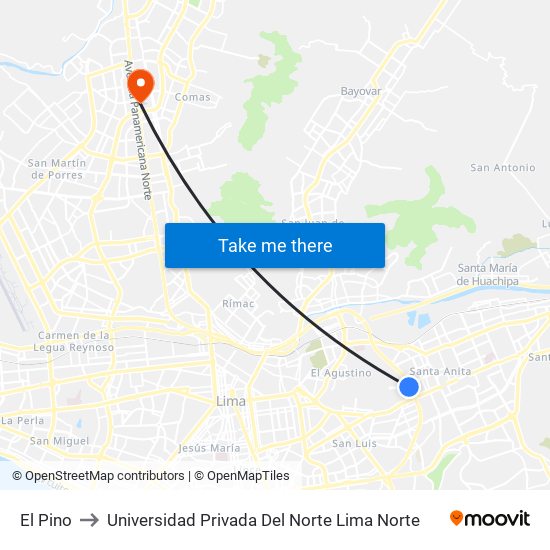 El Pino to Universidad Privada Del Norte Lima Norte map