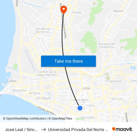José Leal / Sinchi Roca to Universidad Privada Del Norte Lima Norte map