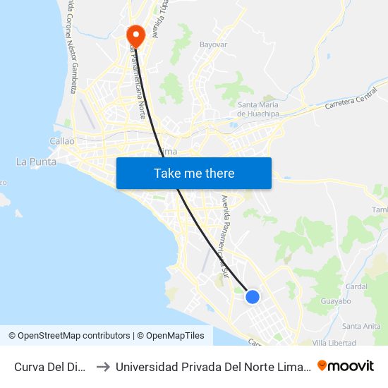 Curva Del Diablo to Universidad Privada Del Norte Lima Norte map