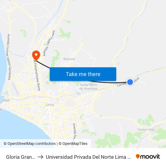 Gloria Grande to Universidad Privada Del Norte Lima Norte map