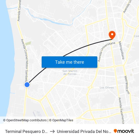 Terminal Pesquero De Ventanilla to Universidad Privada Del Norte Lima Norte map