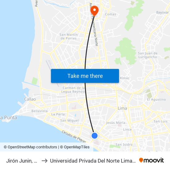 Jirón Junin, 213 to Universidad Privada Del Norte Lima Norte map