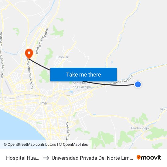Hospital Huaycán to Universidad Privada Del Norte Lima Norte map