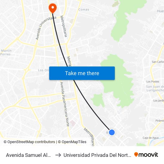 Avenida Samuel Alcázar, 858 to Universidad Privada Del Norte Lima Norte map