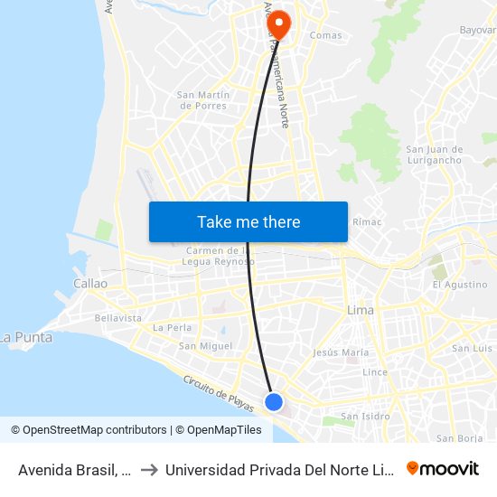 Avenida Brasil, 3770 to Universidad Privada Del Norte Lima Norte map