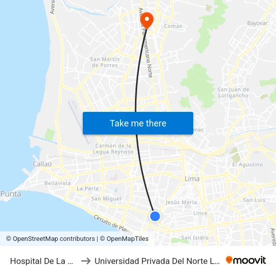 Hospital De La Policia to Universidad Privada Del Norte Lima Norte map