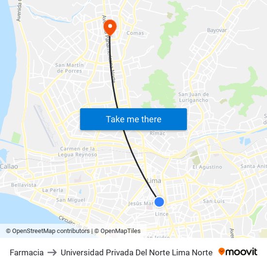 Farmacia to Universidad Privada Del Norte Lima Norte map