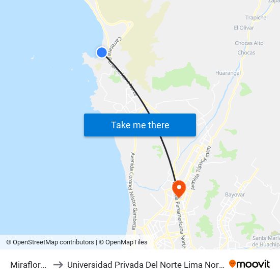 Miraflores to Universidad Privada Del Norte Lima Norte map