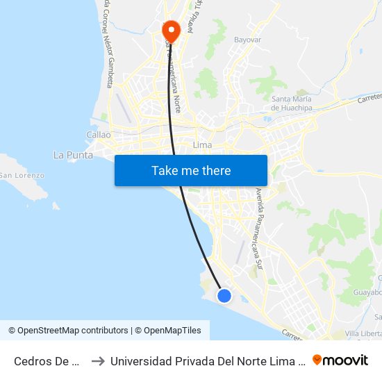 Cedros De Villa‎ to Universidad Privada Del Norte Lima Norte map