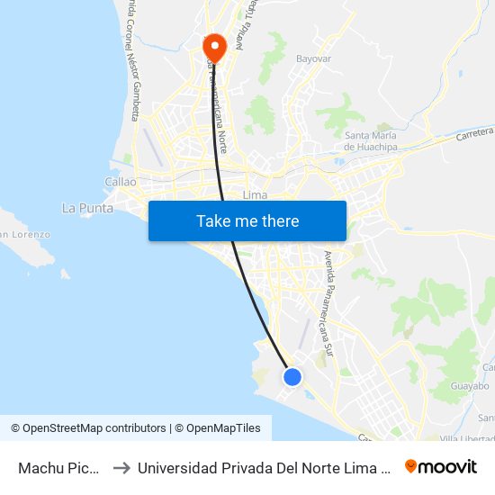 Machu Picchu to Universidad Privada Del Norte Lima Norte map