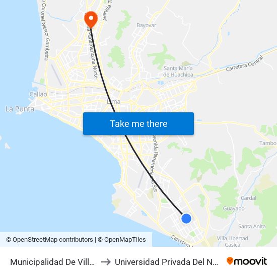 Municipalidad De Villa El Salvador to Universidad Privada Del Norte Lima Norte map