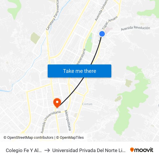 Colegio Fe Y Alegria to Universidad Privada Del Norte Lima Norte map