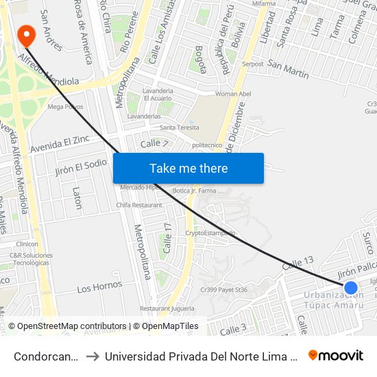 Condorcanqui to Universidad Privada Del Norte Lima Norte map