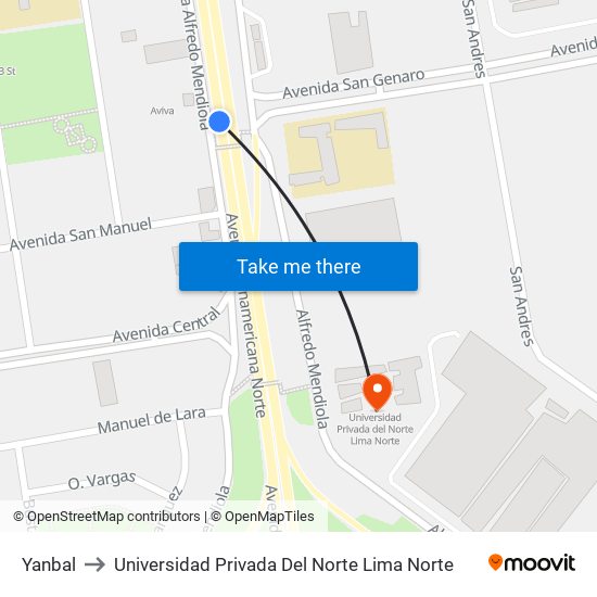 Yanbal to Universidad Privada Del Norte Lima Norte map