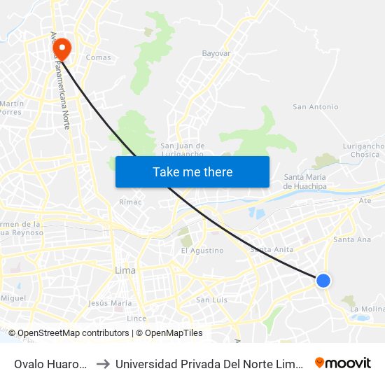 Ovalo Huarochiri to Universidad Privada Del Norte Lima Norte map