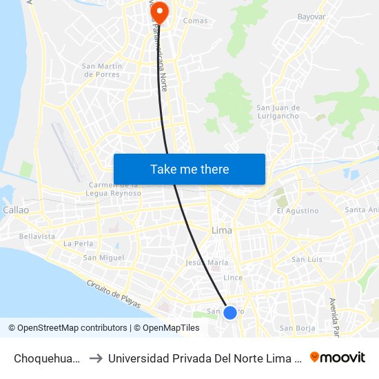 Choquehuanca to Universidad Privada Del Norte Lima Norte map
