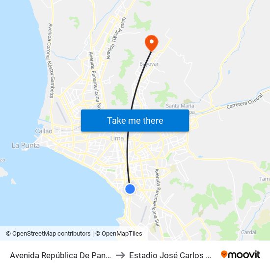 Avenida República De Panamá, 6239 to Estadio José Carlos Mariátegui map