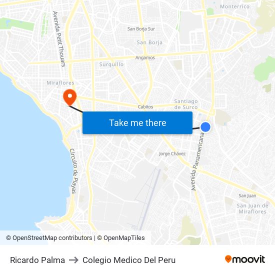 Ricardo Palma to Colegio Medico Del Peru map