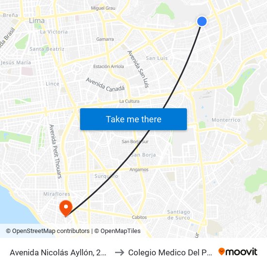 Avenida Nicolás Ayllón, 2598 to Colegio Medico Del Peru map