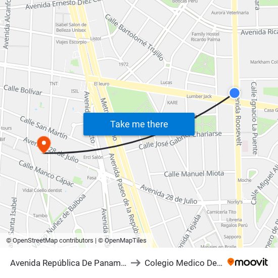 Av. Alfredo Benavides to Colegio Medico Del Peru map