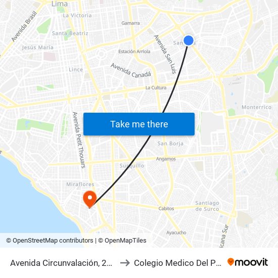 Avenida Circunvalación, 2018 to Colegio Medico Del Peru map