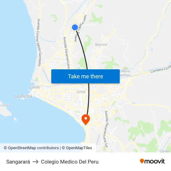 Sangarará to Colegio Medico Del Peru map