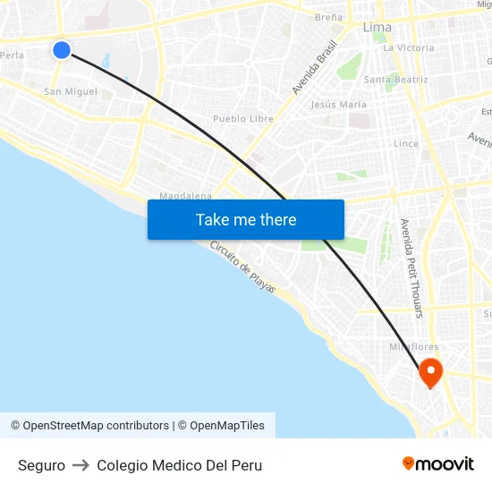 Seguro to Colegio Medico Del Peru map