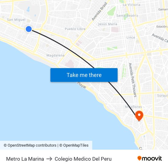 Metro La Marina to Colegio Medico Del Peru map