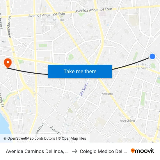 Avenida Caminos Del Inca, 1490 to Colegio Medico Del Peru map
