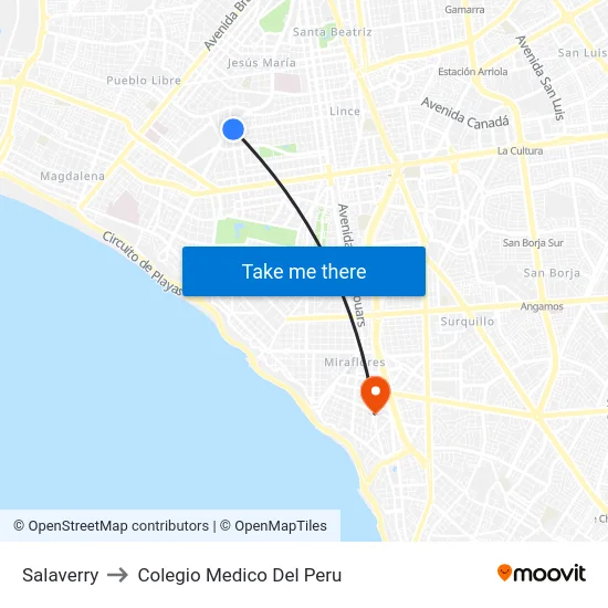 Salaverry to Colegio Medico Del Peru map