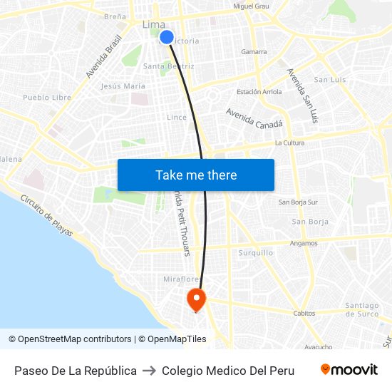 Paseo De La República to Colegio Medico Del Peru map