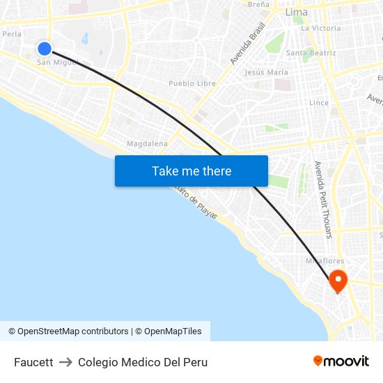 Faucett to Colegio Medico Del Peru map