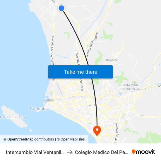 Intercambio Vial Ventanilla to Colegio Medico Del Peru map