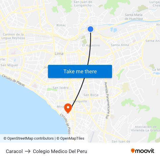 Caracol to Colegio Medico Del Peru map