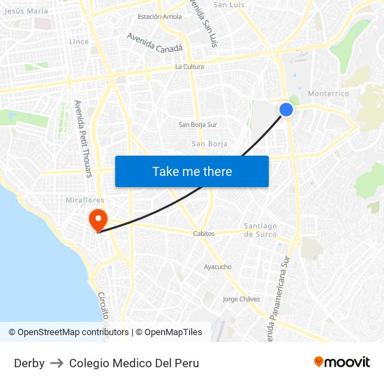 Derby to Colegio Medico Del Peru map