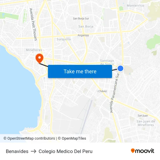 Benavides to Colegio Medico Del Peru map
