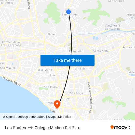Los Postes to Colegio Medico Del Peru map