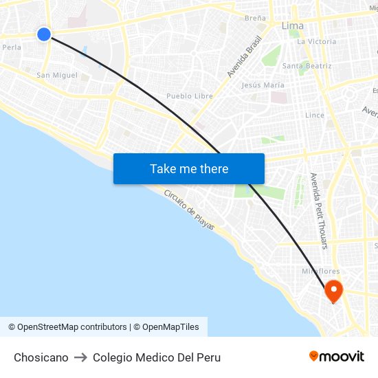 Chosicano to Colegio Medico Del Peru map