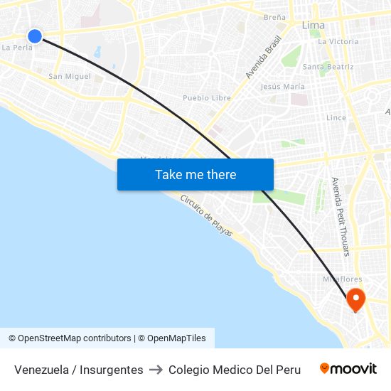 Venezuela / Insurgentes to Colegio Medico Del Peru map